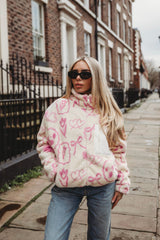 TEDDY FLEECE ZIP JACKET IN PINK ICONS