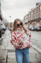 TEDDY FLEECE ZIP JACKET IN RED