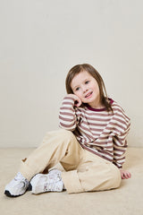 Mini soulmates striped long sleeve top in mocha