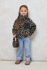 MINI TEDDY FLEECE ZIP JACKET IN LEOPARD