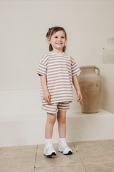 MINI SHORTS IN TAUPE STRIPE