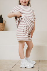 MINI SHORTS IN TAUPE STRIPE