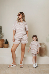 MINI SHORTS IN TAUPE STRIPE