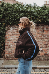 TEDDY FLEECE ZIP JACKET IN DARK CHOCOLATE