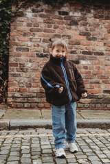 MINI TEDDY FLEECE ZIP JACKET IN DARK CHOCOLATE