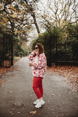 TEDDY FLEECE ZIP JACKET IN RED ICONS