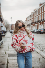 TEDDY FLEECE ZIP JACKET IN RED ICONS