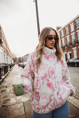 TEDDY FLEECE ZIP JACKET IN PINK ICONS