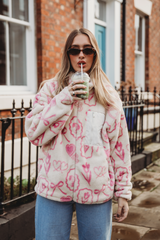 TEDDY FLEECE ZIP JACKET IN PINK ICONS