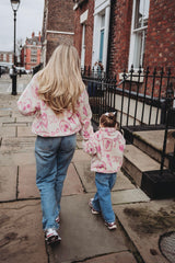 TEDDY FLEECE ZIP JACKET IN PINK ICONS