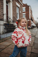 MINI TEDDY FLEECE ZIP JACKET IN RED