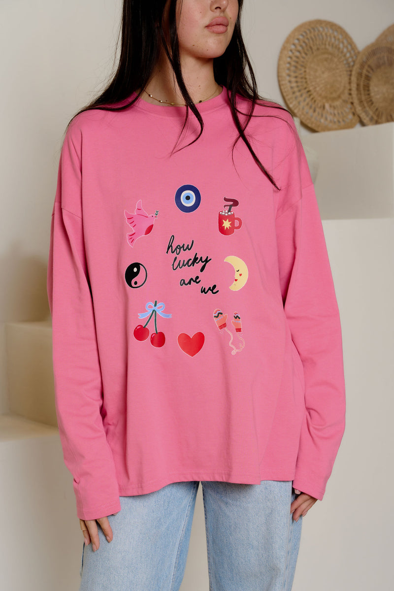 EMMY LUPIN X HAPPY HEARTS LUCKY TOP IN PINK