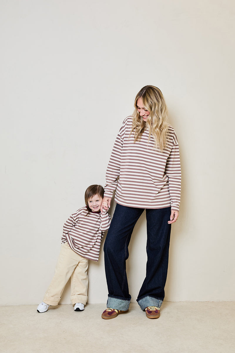 Soulmates striped long sleeve top in mocha