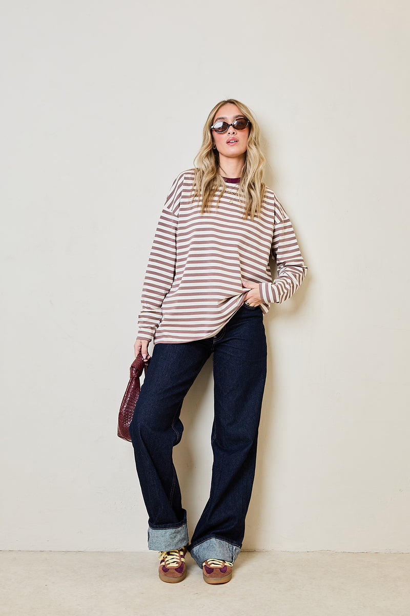 Soulmates striped long sleeve top in mocha
