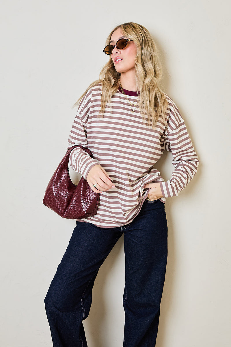 Soulmates striped long sleeve top in mocha