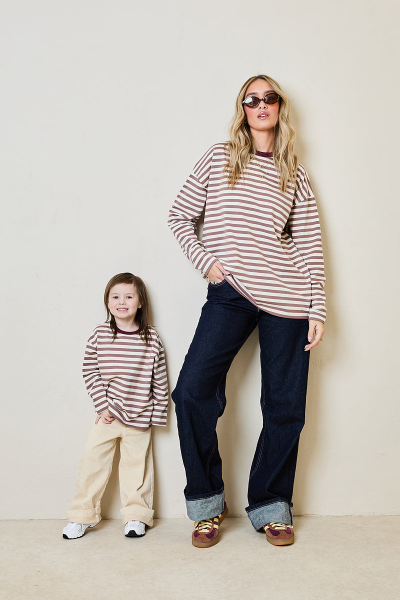 Soulmates striped long sleeve top in mocha