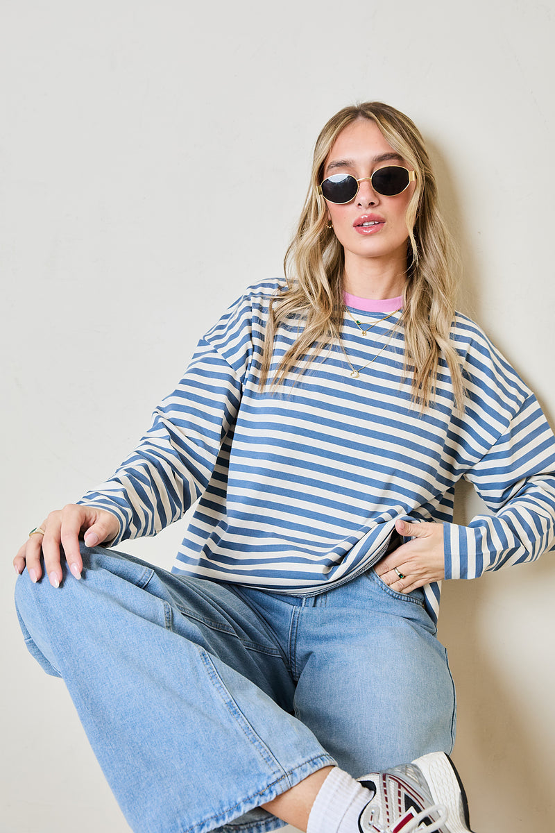 Soulmates striped long sleeve top in blue