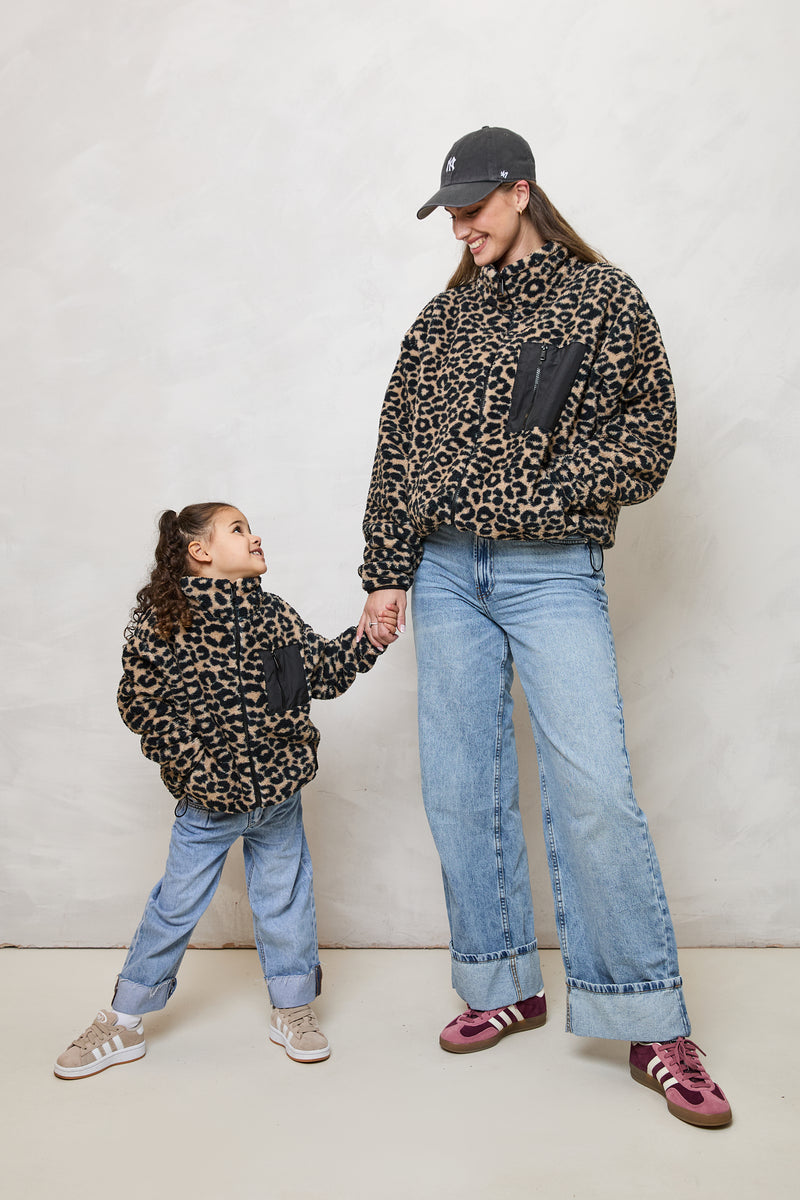 TEDDY FLEECE ZIP JACKET IN LEOPARD PRE ORDER