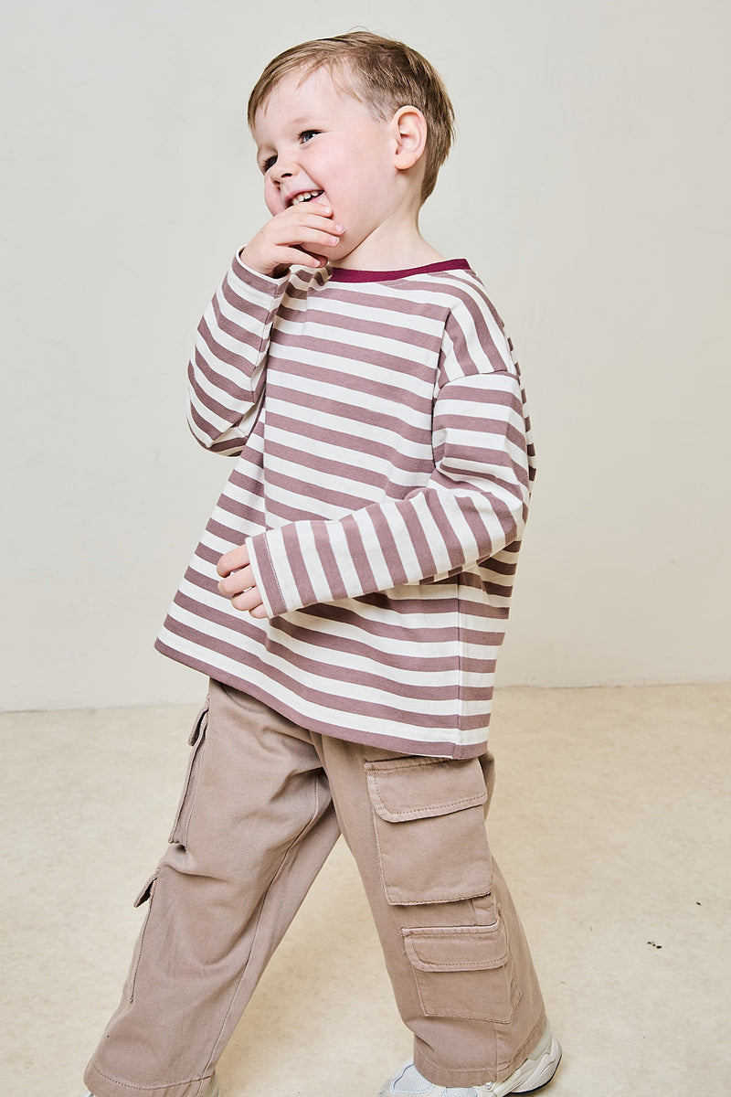 Mini soulmates striped long sleeve top in mocha