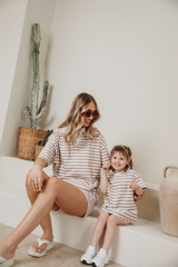 Mini  t-shirt in taupe stripe PRE ORDER