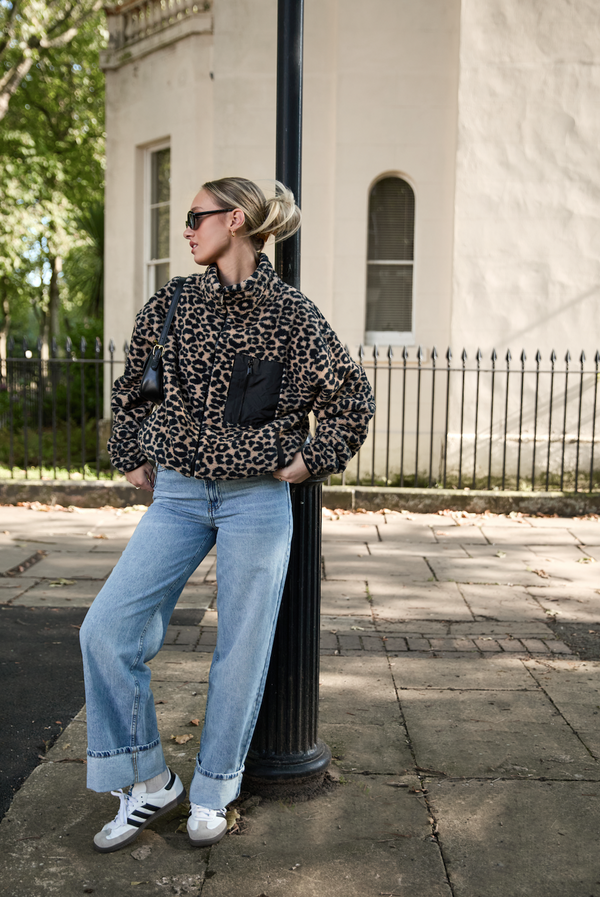 TEDDY FLEECE ZIP JACKET IN LEOPARD PRE ORDER