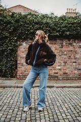 TEDDY FLEECE ZIP JACKET IN DARK CHOCOLATE