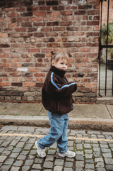 MINI TEDDY FLEECE ZIP JACKET IN DARK CHOCOLATE