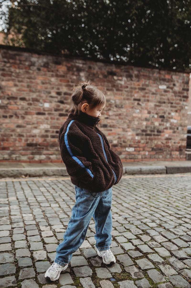 MINI TEDDY FLEECE ZIP JACKET IN DARK CHOCOLATE