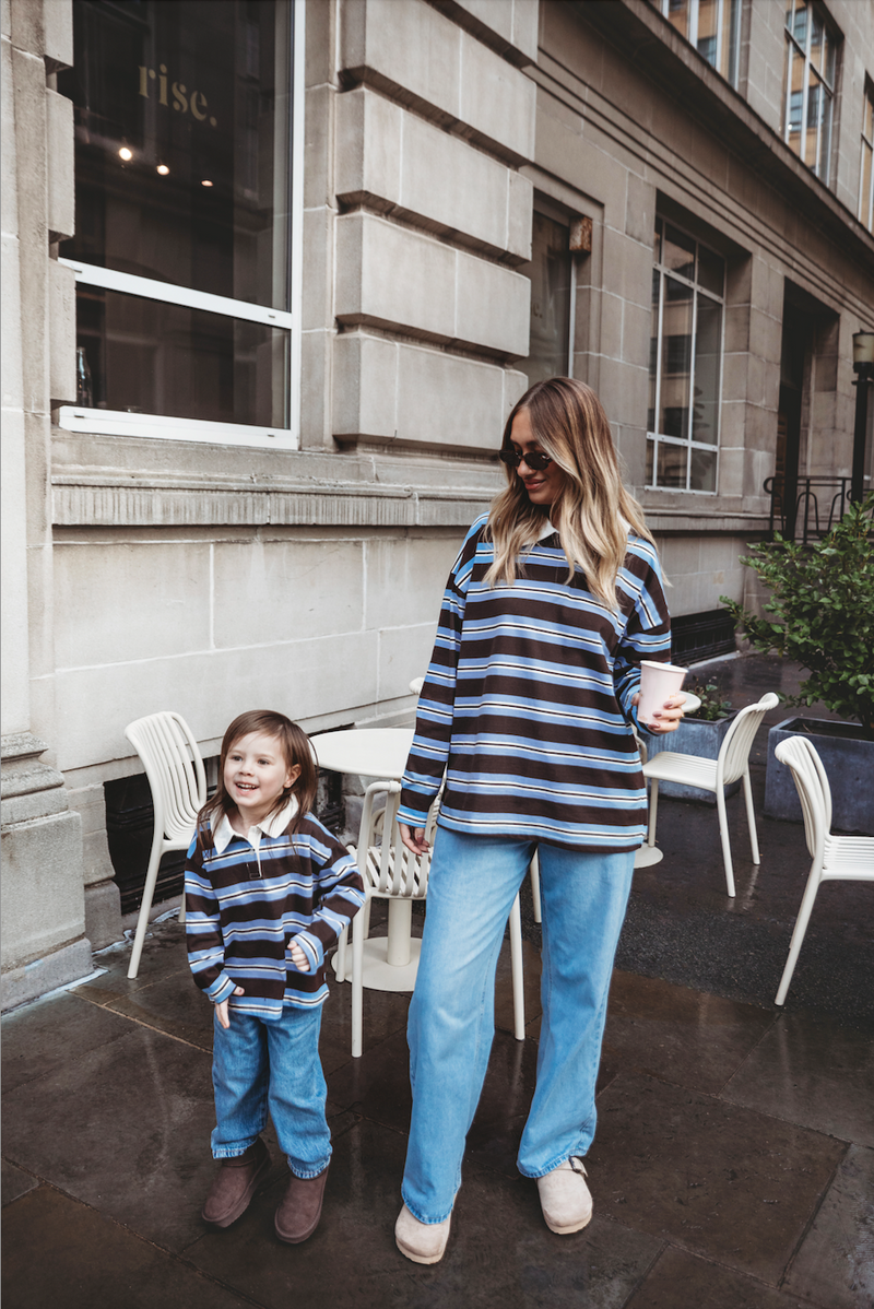 Mini jersey stripe rugby long sleeve polo shirt