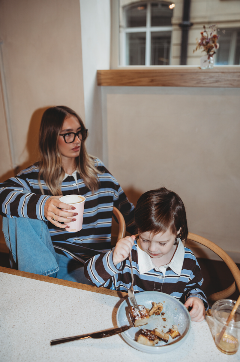 Mini jersey stripe rugby long sleeve polo shirt