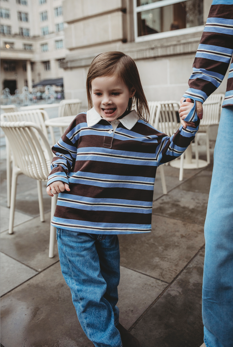 Mini jersey stripe rugby long sleeve polo shirt