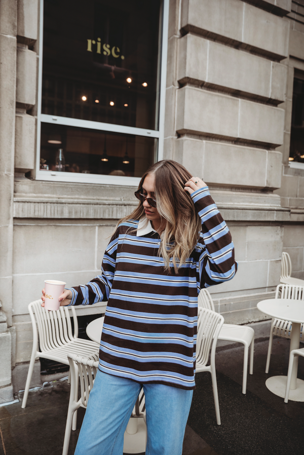 Jersey stripe rugby long sleeve polo shirt