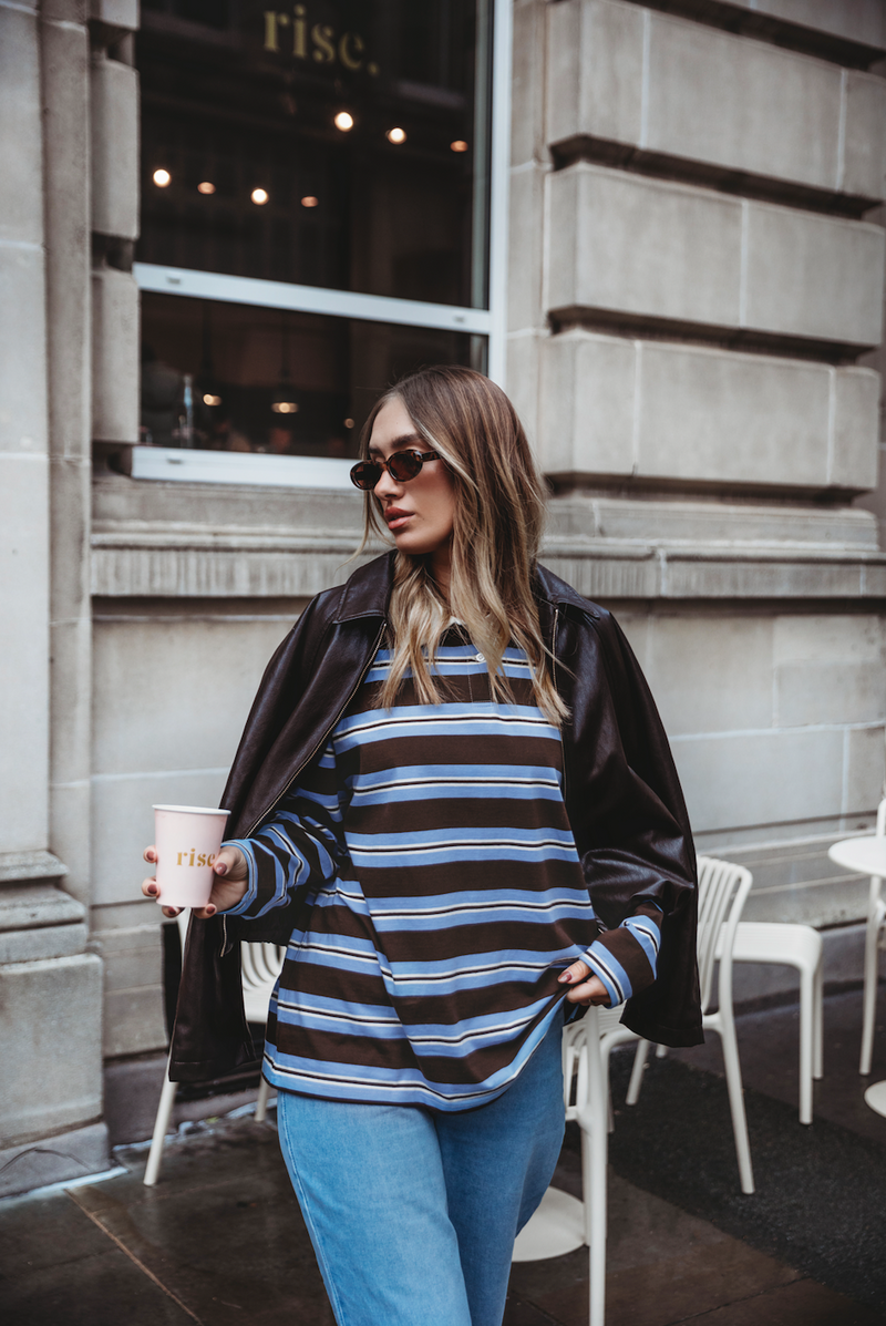 Jersey stripe rugby long sleeve polo shirt