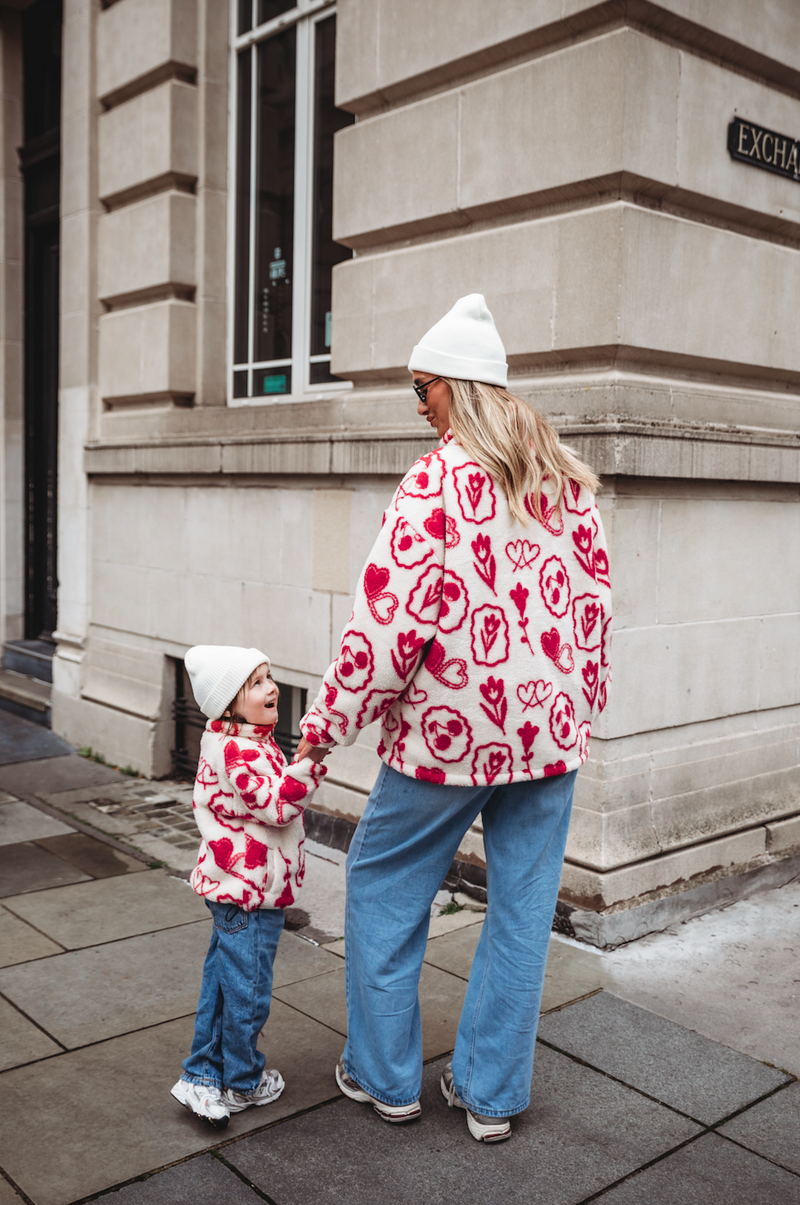 MINI TEDDY FLEECE ZIP JACKET IN RED ICONS