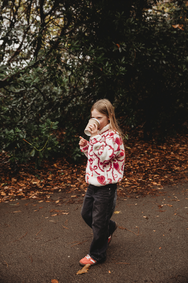 MINI TEDDY FLEECE ZIP JACKET IN RED ICONS