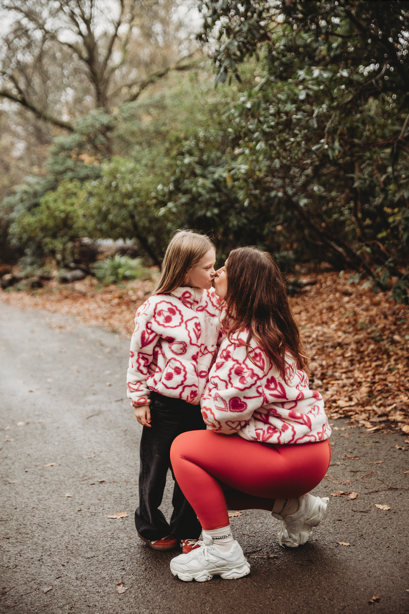 MINI TEDDY FLEECE ZIP JACKET IN RED ICONS