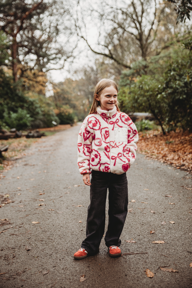 MINI TEDDY FLEECE ZIP JACKET IN RED ICONS