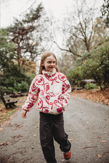MINI TEDDY FLEECE ZIP JACKET IN RED ICONS