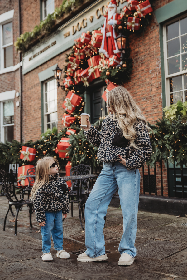 MINI TEDDY FLEECE ZIP JACKET IN LEOPARD