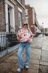 TEDDY FLEECE ZIP JACKET IN RED ICONS