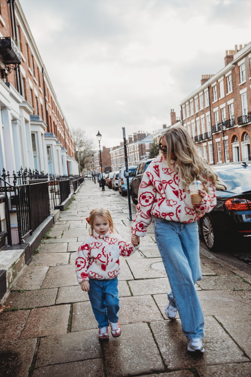 TEDDY FLEECE ZIP JACKET IN RED ICONS