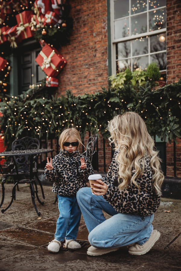 MINI TEDDY FLEECE ZIP JACKET IN LEOPARD