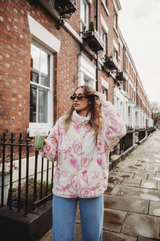 TEDDY FLEECE ZIP JACKET IN PINK ICONS