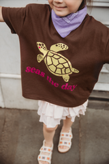 MINI SEAS THE DAY TURTLE T-SHIRT IN BROWN