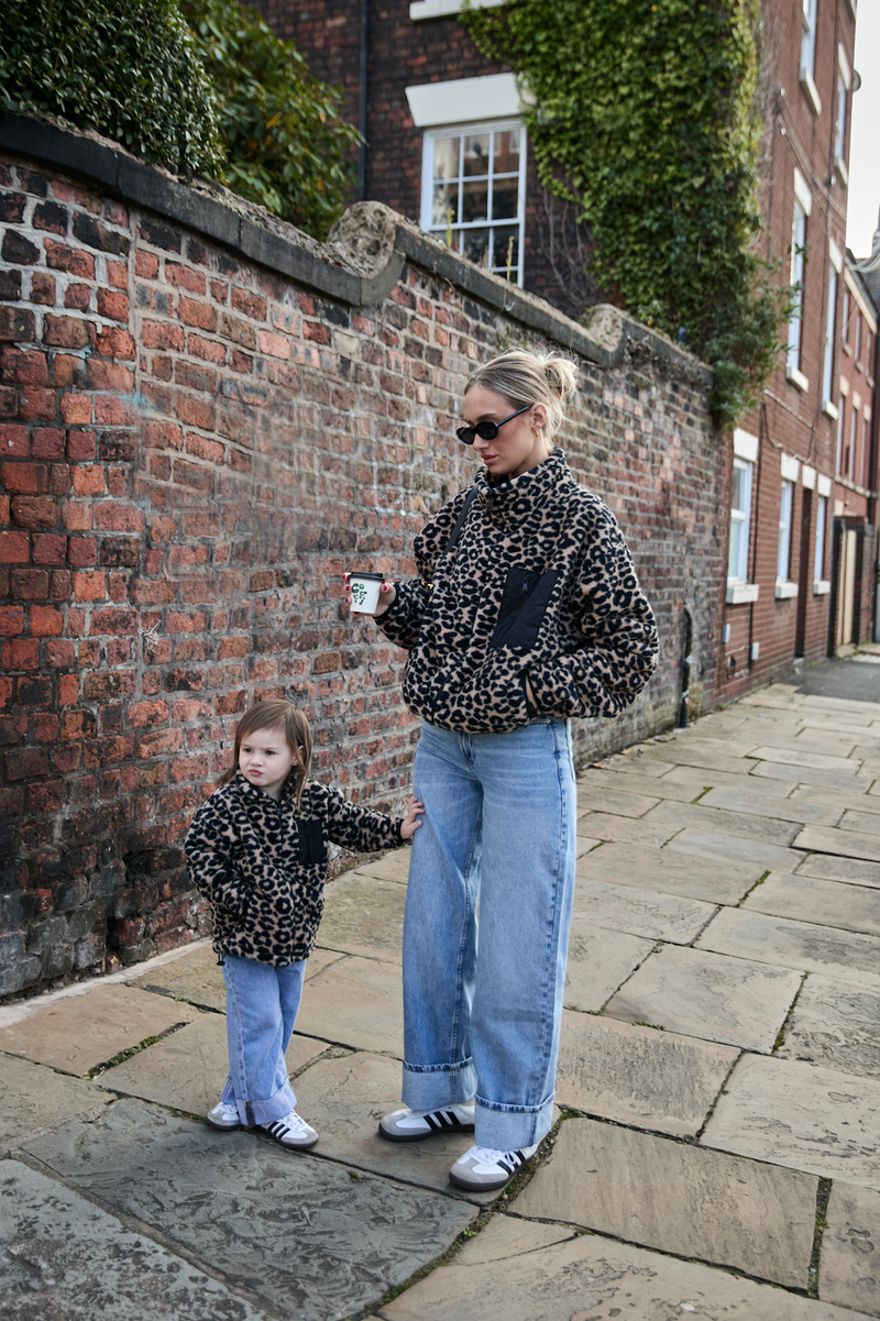 MINI TEDDY FLEECE ZIP JACKET IN LEOPARD