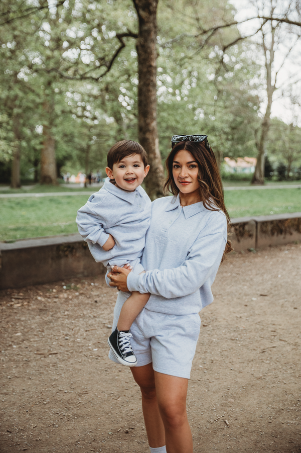 Collared polo sweatshirt in grey marl