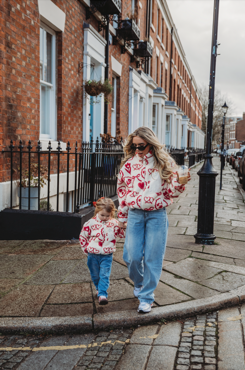 MINI TEDDY FLEECE ZIP JACKET IN RED ICONS