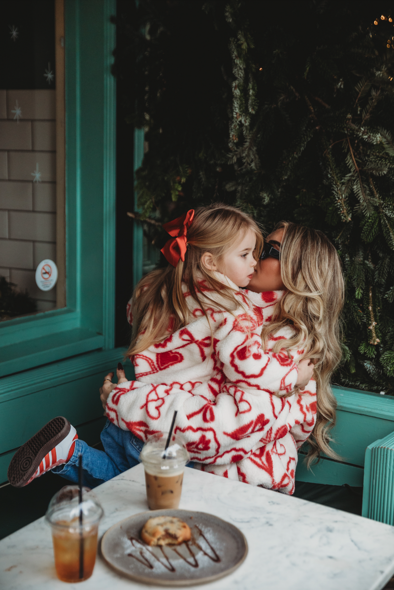 MINI TEDDY FLEECE ZIP JACKET IN RED ICONS